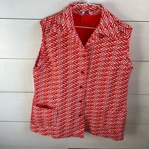 Vintage Orange and White Geometric Sleeveless Button Vest